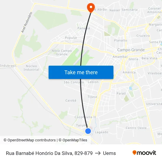 Rua Barnabé Honório Da Silva, 829-879 to Uems map