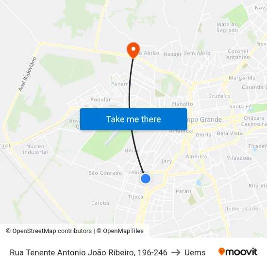 Rua Tenente Antonio João Ribeiro, 196-246 to Uems map