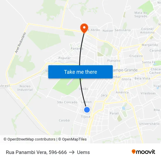 Rua Panambi Vera, 596-666 to Uems map