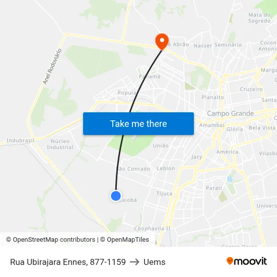 Rua Ubirajara Ennes, 877-1159 to Uems map