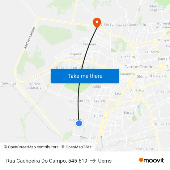 Rua Cachoeira Do Campo, 545-619 to Uems map