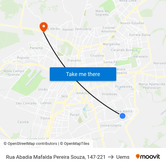 Rua Abadia Mafalda Pereira Souza, 147-221 to Uems map