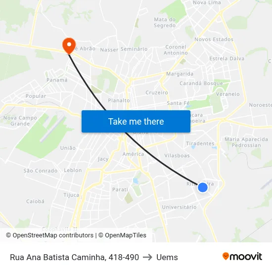 Rua Ana Batista Caminha, 418-490 to Uems map