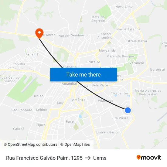 Rua Francisco Galvão Paim, 1295 to Uems map