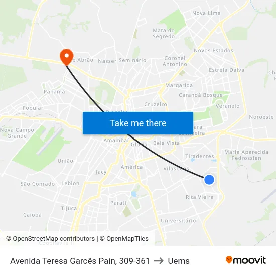 Avenida Teresa Garcês Pain, 309-361 to Uems map