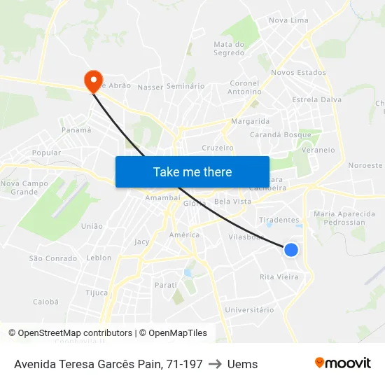 Avenida Teresa Garcês Pain, 71-197 to Uems map