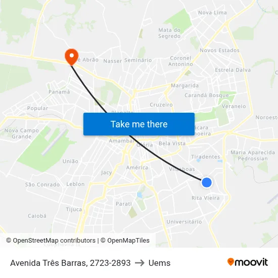 Avenida Três Barras, 2723-2893 to Uems map