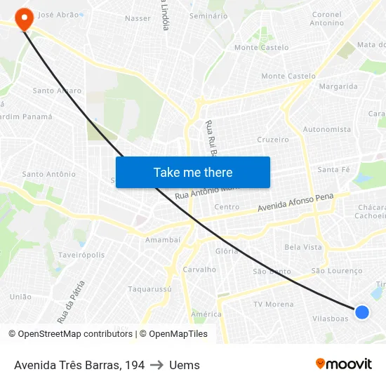 Avenida Três Barras, 194 to Uems map