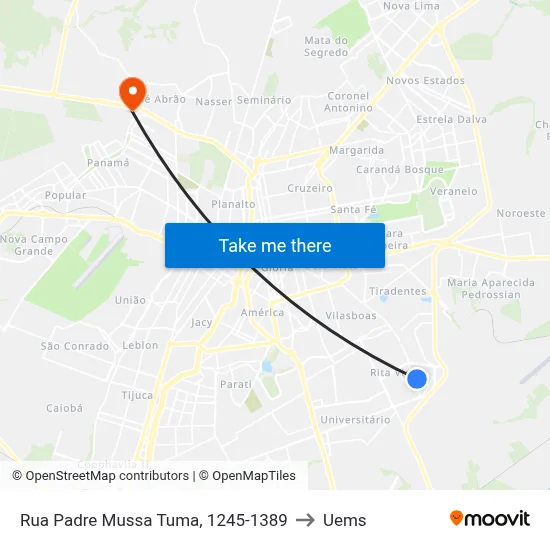 Rua Padre Mussa Tuma, 1245-1389 to Uems map