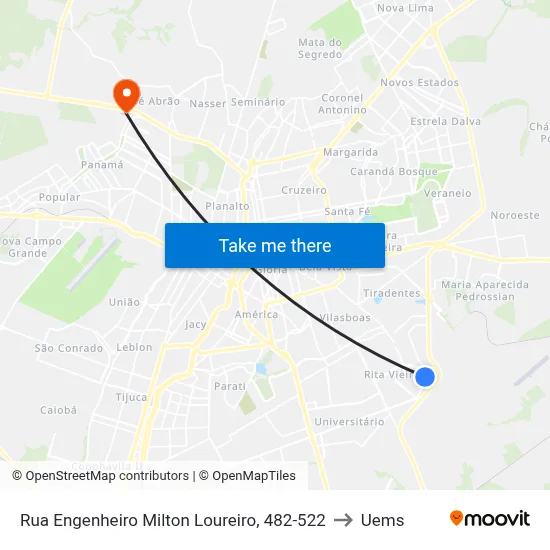Rua Engenheiro Milton Loureiro, 482-522 to Uems map