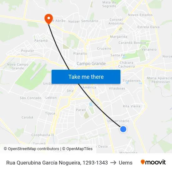Rua Querubina García Nogueira, 1293-1343 to Uems map