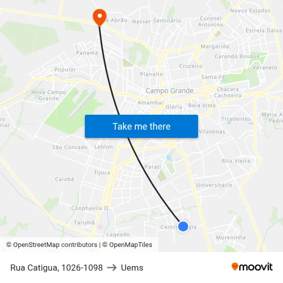Rua Catigua, 1026-1098 to Uems map