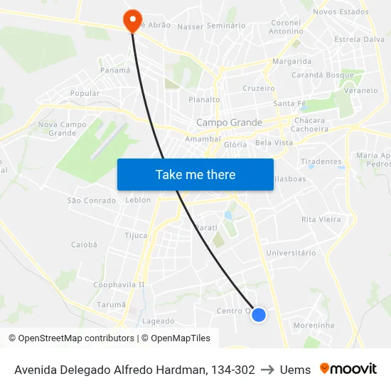 Avenida Delegado Alfredo Hardman, 134-302 to Uems map