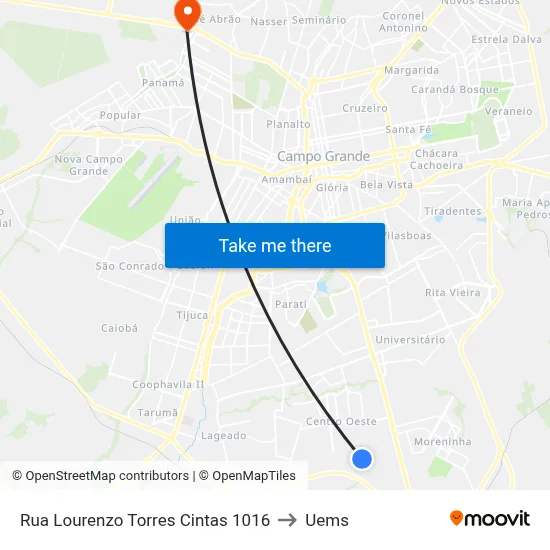 Rua Lourenzo Torres Cintas 1016 to Uems map