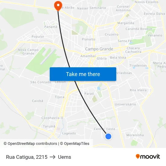 Rua Catigua, 2215 to Uems map