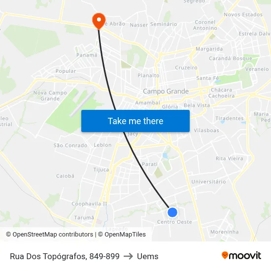 Rua Dos Topógrafos, 849-899 to Uems map