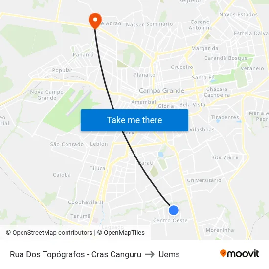 Rua Dos Topógrafos - Cras Canguru to Uems map