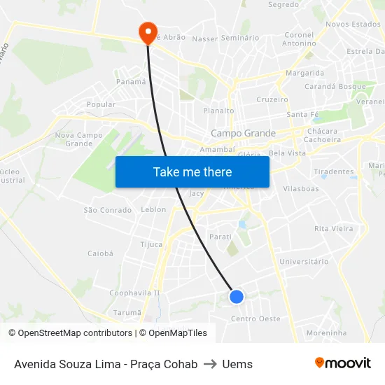 Avenida Souza Lima - Praça Cohab to Uems map