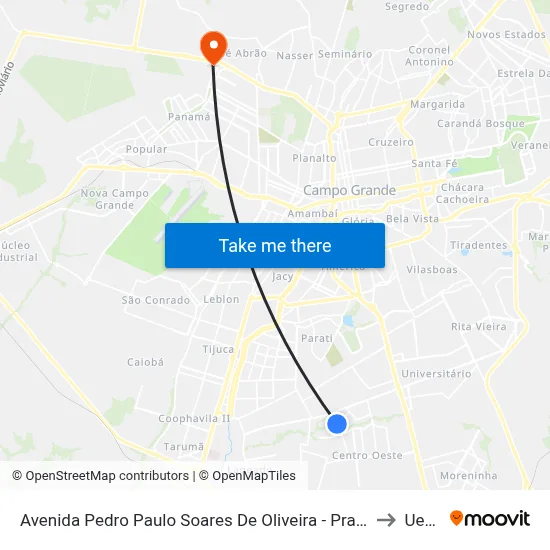 Avenida Pedro Paulo Soares De Oliveira - Praça Cohab to Uems map
