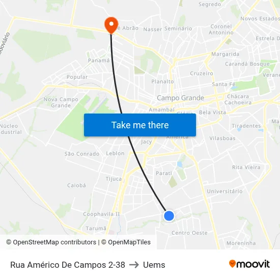 Rua Américo De Campos 2-38 to Uems map