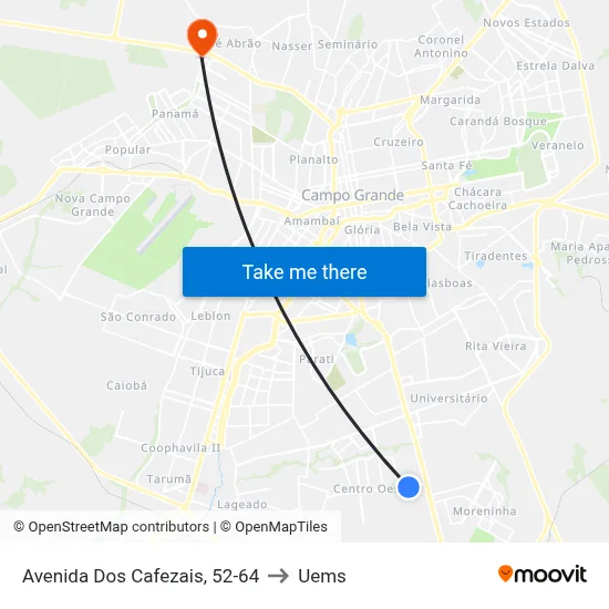 Avenida Dos Cafezais, 52-64 to Uems map