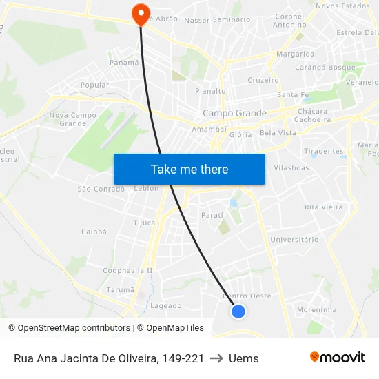 Rua Ana Jacinta De Oliveira, 149-221 to Uems map