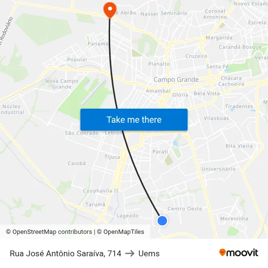 Rua José Antônio Saraíva, 714 to Uems map