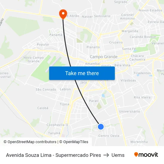 Avenida Souza Lima - Supermercado Pires to Uems map