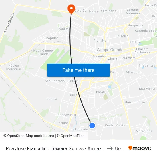 Rua José Francelino Teixeira Gomes - Armazém J.J. to Uems map