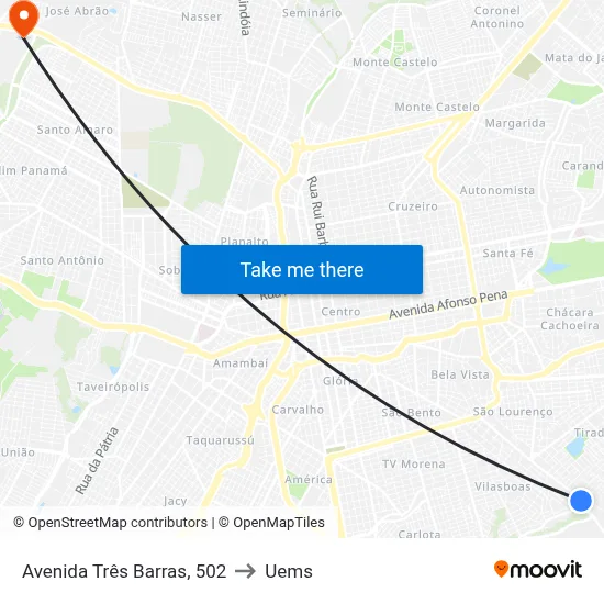 Avenida Três Barras, 502 to Uems map
