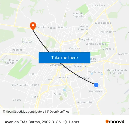 Avenida Três Barras, 2902-3186 to Uems map