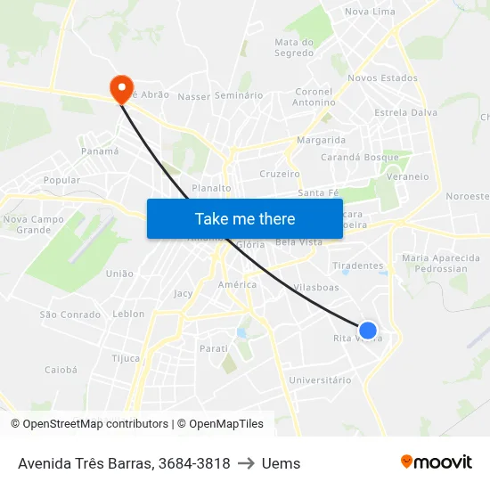 Avenida Três Barras, 3684-3818 to Uems map
