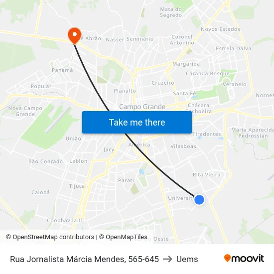 Rua Jornalista Márcia Mendes, 565-645 to Uems map