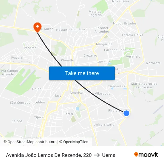 Avenida João Lemos De Rezende, 220 to Uems map
