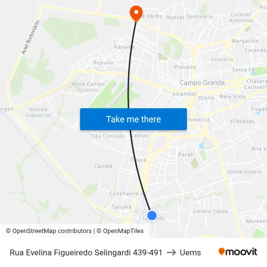 Rua Evelina Figueiredo Selingardi 439-491 to Uems map