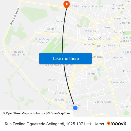 Rua Evelina Figueiredo Selingardi, 1025-1071 to Uems map