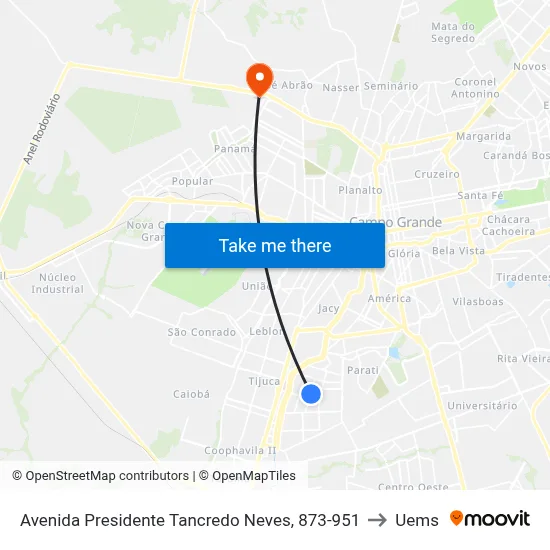 Avenida Presidente Tancredo Neves, 873-951 to Uems map