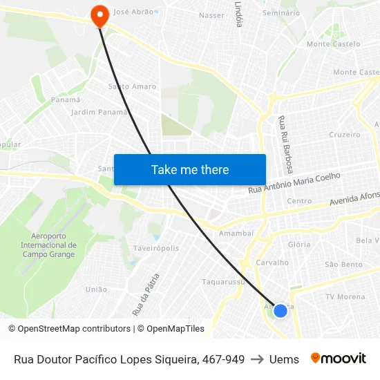 Rua Doutor Pacífico Lopes Siqueira, 467-949 to Uems map