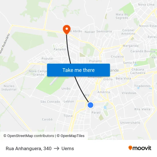 Rua Anhanguera, 340 to Uems map