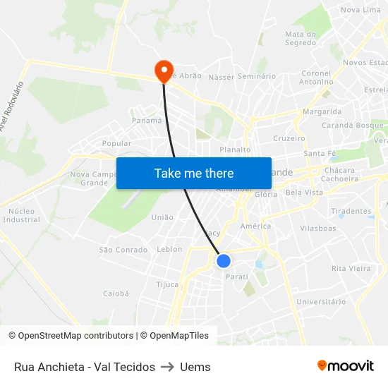 Rua Anchieta - Val Tecidos to Uems map