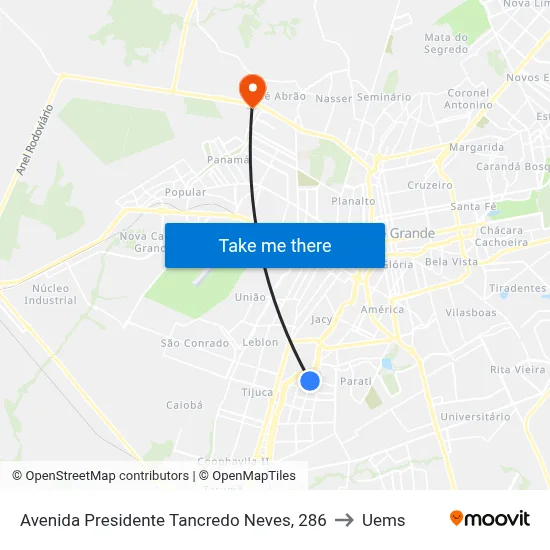 Avenida Presidente Tancredo Neves, 286 to Uems map