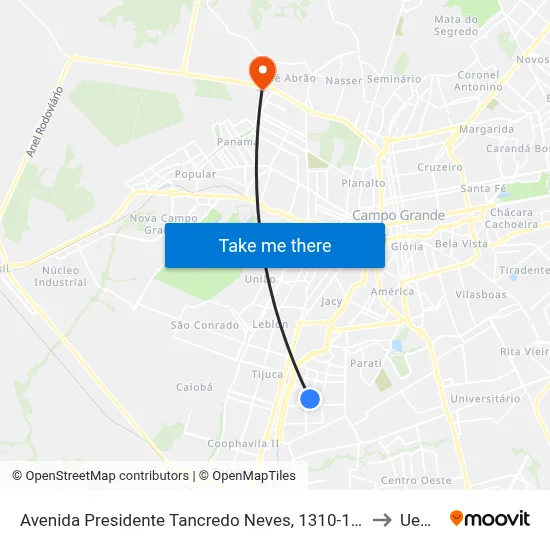 Avenida Presidente Tancredo Neves, 1310-1398 to Uems map