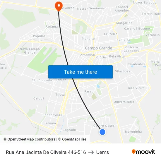 Rua Ana Jacinta De Oliveira 446-516 to Uems map