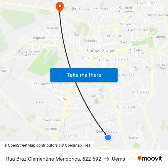 Rua Braz Clementino Mendonça, 622-692 to Uems map