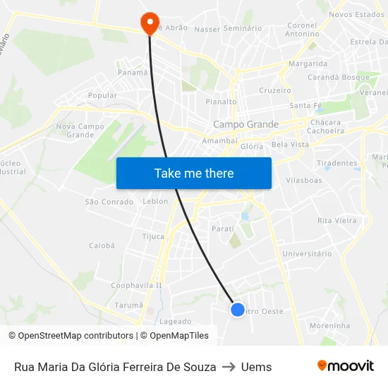 Rua Maria Da Glória Ferreira De Souza to Uems map