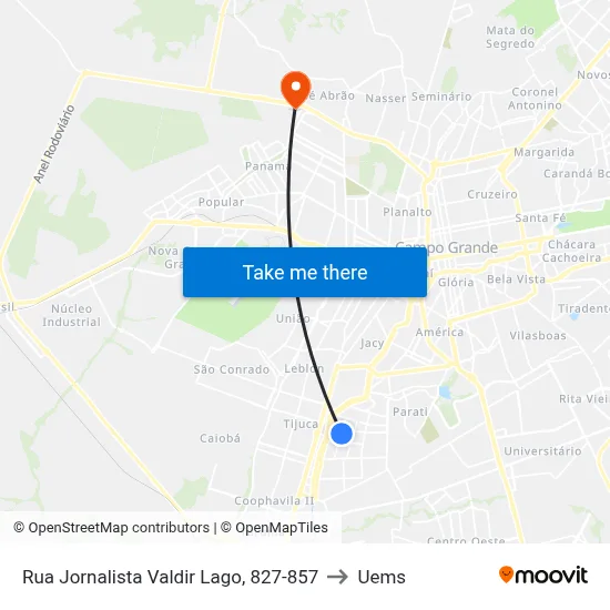 Rua Jornalista Valdir Lago, 827-857 to Uems map