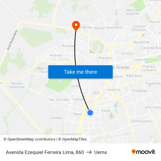 Avenida Ezequiel Ferreira Lima, 860 to Uems map