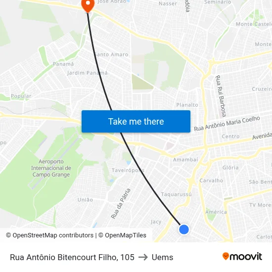 Rua Antônio Bitencourt Filho, 105 to Uems map