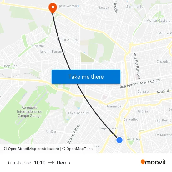 Rua Japão, 1019 to Uems map