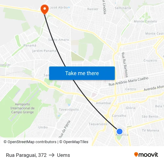 Rua Paraguai, 372 to Uems map